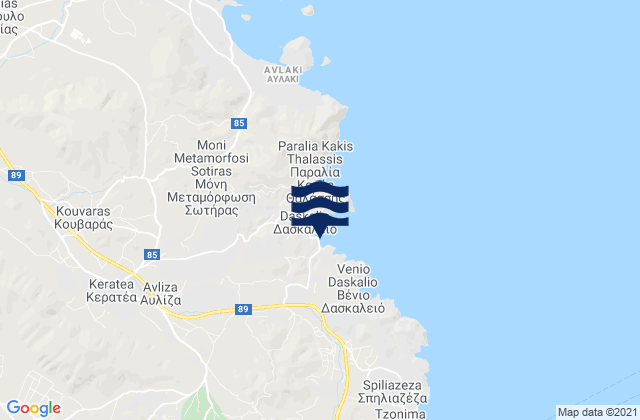 Mapa da tábua de marés em Keratéa, Greece
