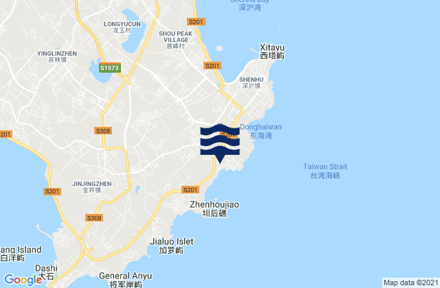Mapa da tábua de marés em Kerencun, China