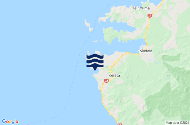Mapa da tábua de marés em Kereta Bay, New Zealand