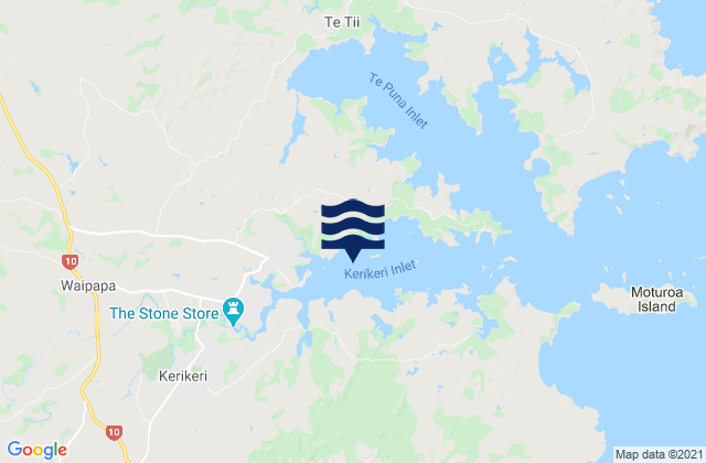Mapa da tábua de marés em Kerikeri Inlet, New Zealand