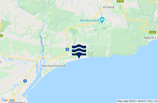 Mapa da tábua de marés em Keurboomstrand, South Africa