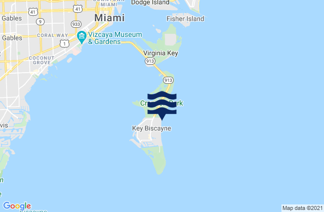 Mapa da tábua de marés em Key Biscayne, United States