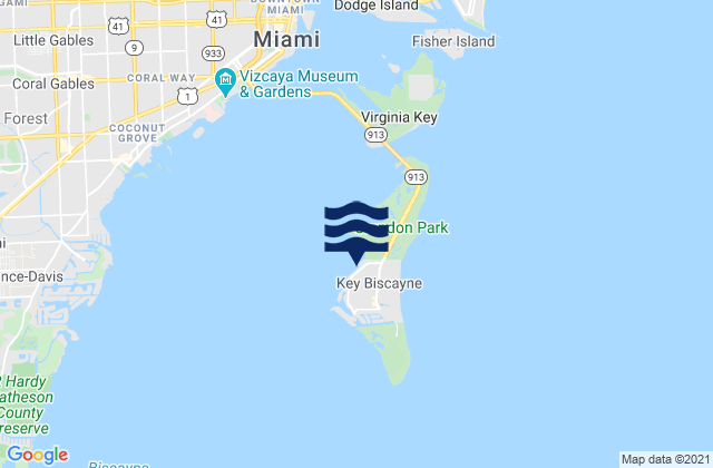 Mapa da tábua de marés em Key Biscayne Yacht Club Biscayne Bay, United States