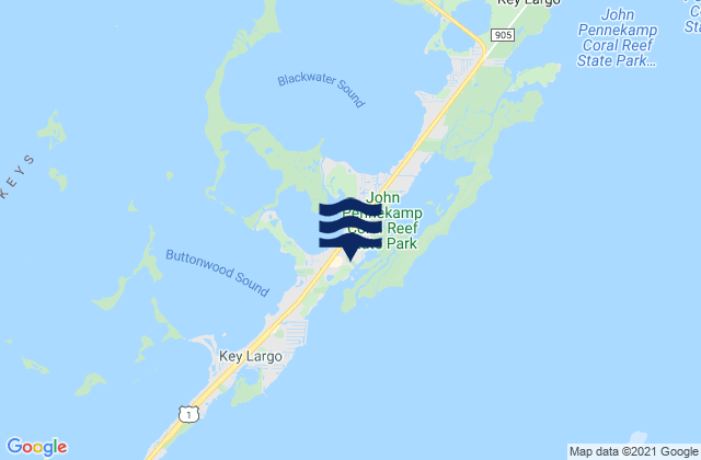 Mapa da tábua de marés em Key Largo (South Sound Key Largo), United States
