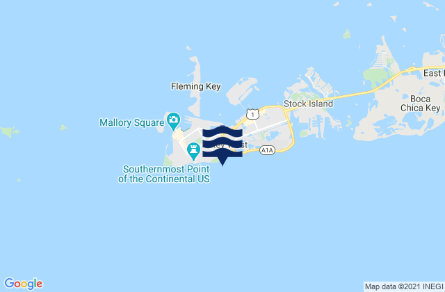 Mapa da tábua de marés em Key West (South Side White Street Pier), United States