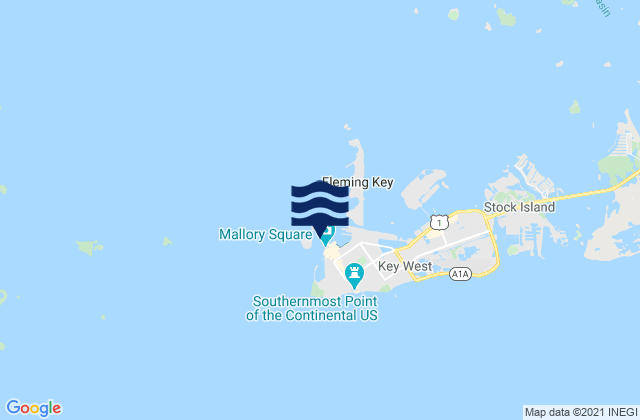 Mapa da tábua de marés em Key West Harbor Range channel, United States