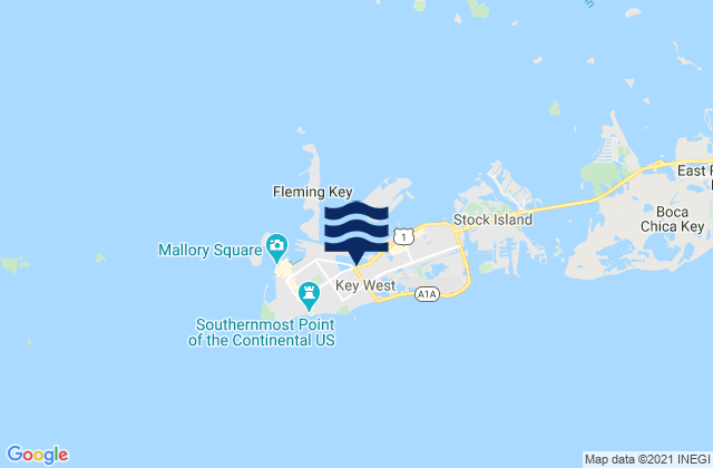 Mapa da tábua de marés em Key West, United States