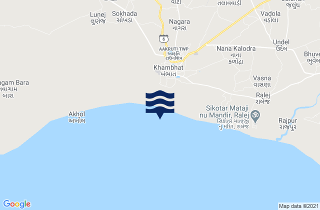 Mapa da tábua de marés em Khambhāt, India