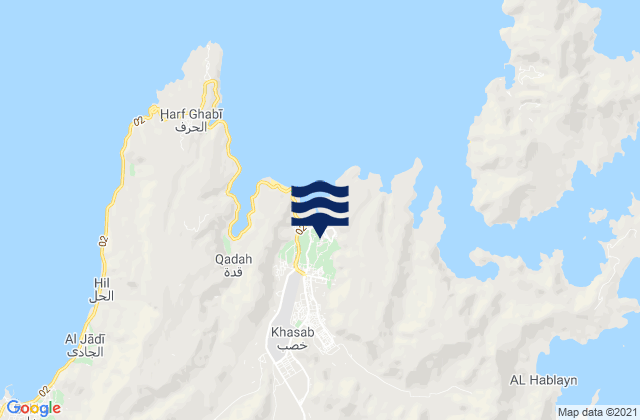 Mapa da tábua de marés em Khasab, Oman