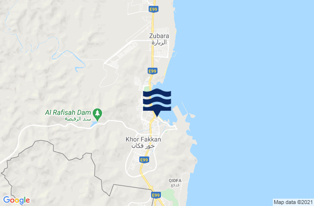 Mapa da tábua de marés em Khawr Fakkān, United Arab Emirates