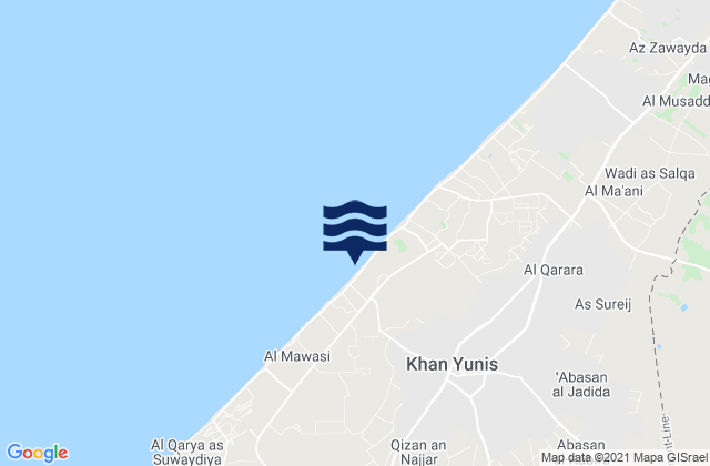 Mapa da tábua de marés em Khān Yūnis, Palestinian Territory