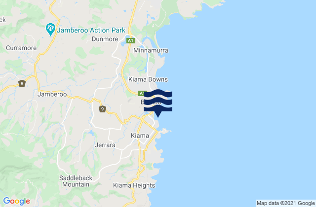 Mapa da tábua de marés em Kiama Harbour, Australia