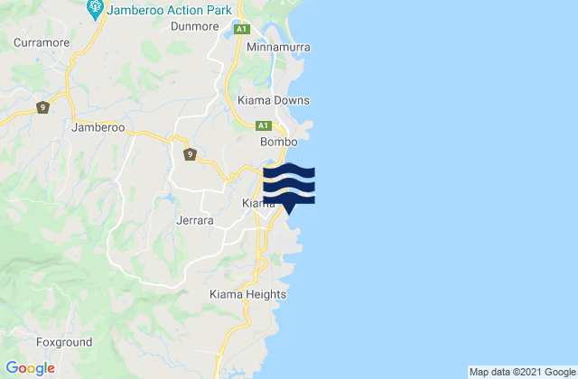 Mapa da tábua de marés em Kiama, Australia