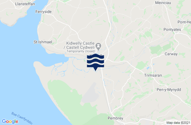 Mapa da tábua de marés em Kidwelly, United Kingdom