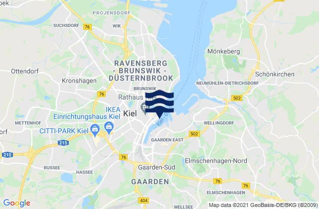 Mapa da tábua de marés em Kiel Port, Germany