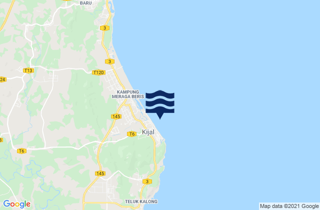 Mapa da tábua de marés em Kijal, Malaysia