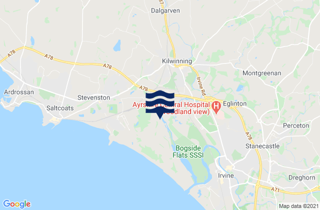 Mapa da tábua de marés em Kilbirnie, United Kingdom