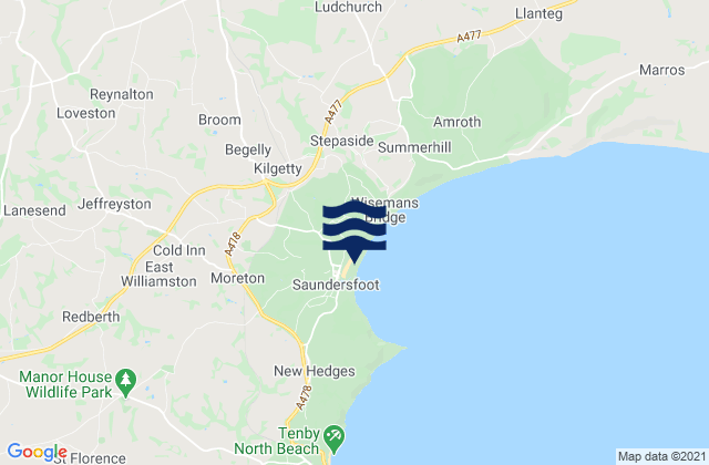 Mapa da tábua de marés em Kilgetty, United Kingdom