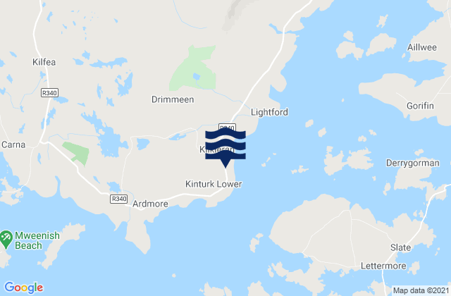 Mapa da tábua de marés em Kilkieran Cove, Ireland