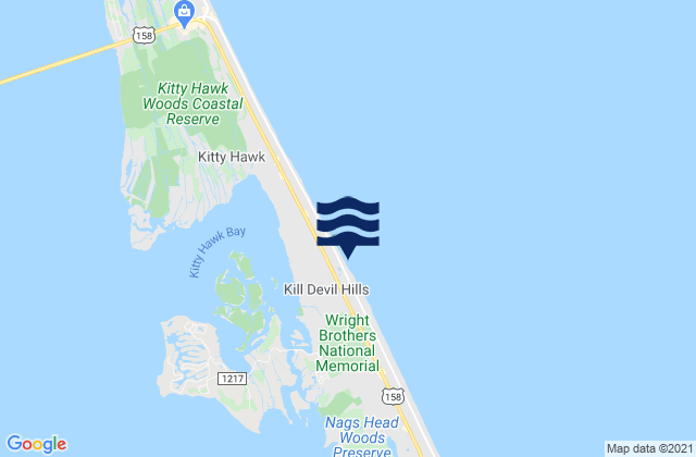 Mapa da tábua de marés em Kill Devil Hills, United States
