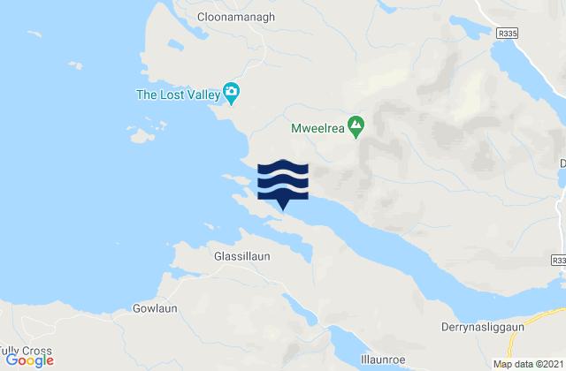 Mapa da tábua de marés em Killary Harbour, Ireland
