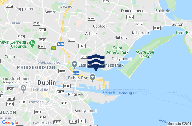 Mapa da tábua de marés em Killester, Ireland