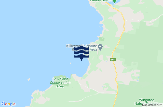 Mapa da tábua de marés em Killiecrankie Bay, Australia