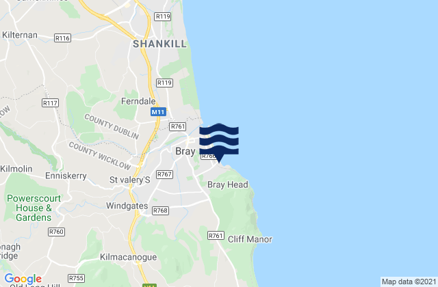 Mapa da tábua de marés em Kilmacanoge, Ireland