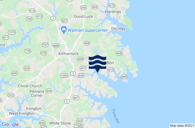 Mapa da tábua de marés em Kilmarnock, United States