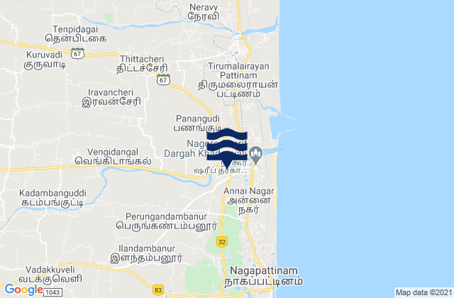 Mapa da tábua de marés em Kilvelur, India
