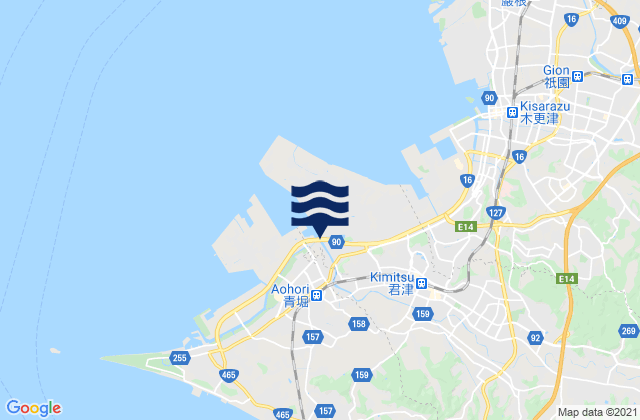 Mapa da tábua de marés em Kimitsu, Japan