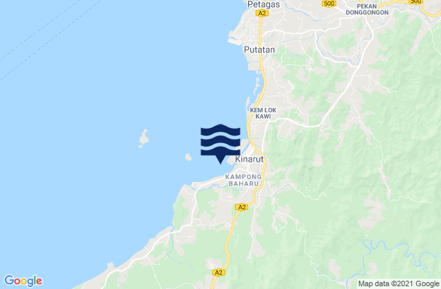 Mapa da tábua de marés em Kinarut, Malaysia
