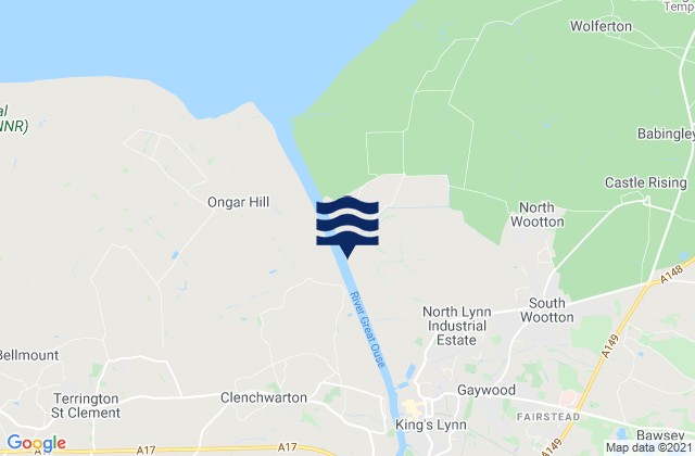 Mapa da tábua de marés em King's Lynn, United Kingdom
