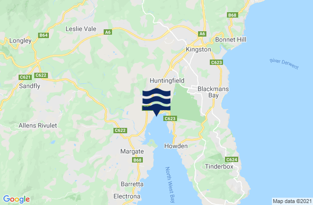 Mapa da tábua de marés em Kingborough, Australia