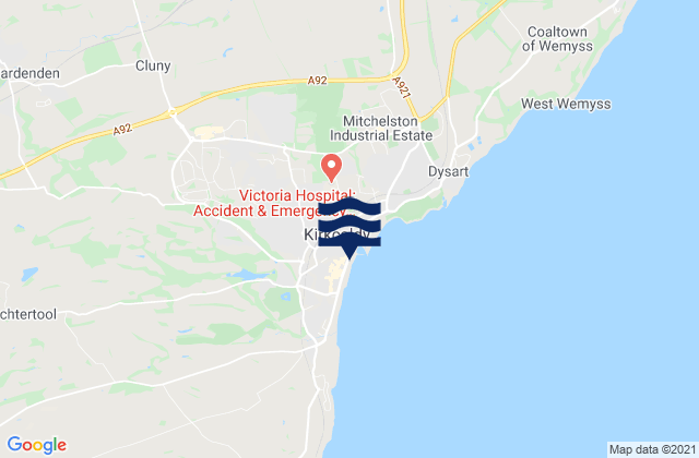 Mapa da tábua de marés em Kinglassie, United Kingdom