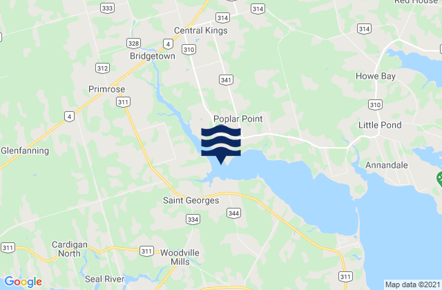 Mapa da tábua de marés em Kings County, Canada