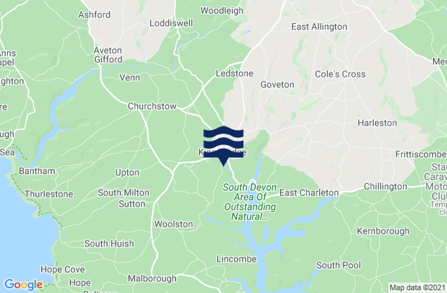 Mapa da tábua de marés em Kingsbridge, United Kingdom