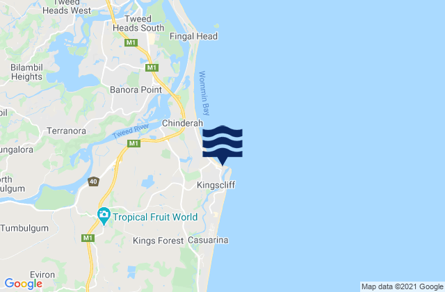 Mapa da tábua de marés em Kingscliff, Australia