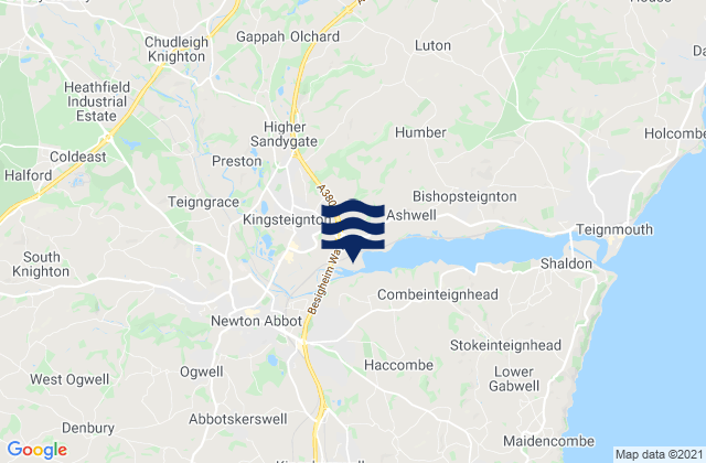 Mapa da tábua de marés em Kingsteignton, United Kingdom