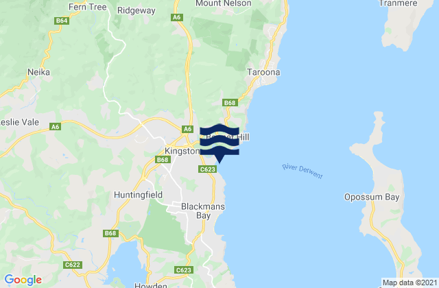 Mapa da tábua de marés em Kingston Beach, Australia