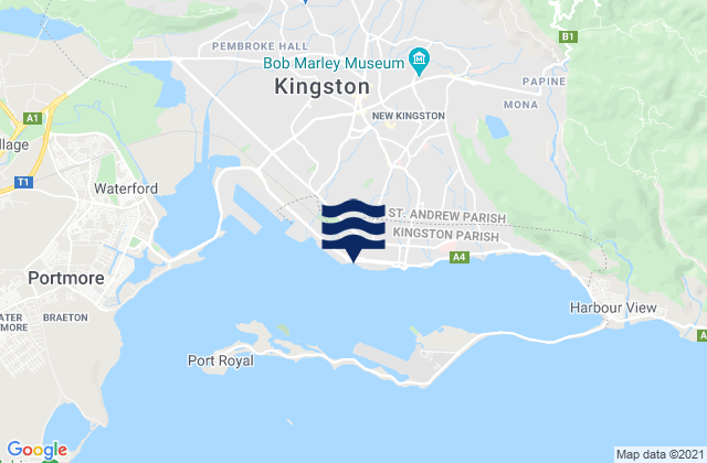 Mapa da tábua de marés em Kingston, Jamaica