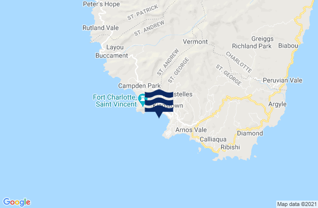 Mapa da tábua de marés em Kingstown St Vincent, Martinique