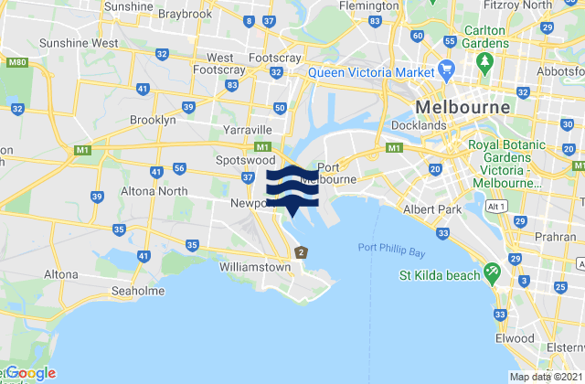 Mapa da tábua de marés em Kingsville, Australia