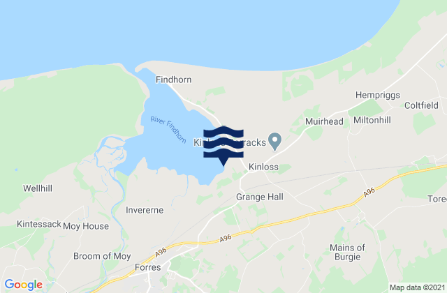 Mapa da tábua de marés em Kinloss, United Kingdom