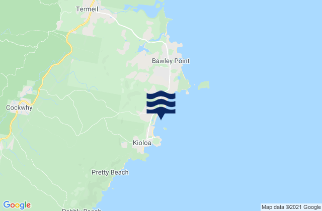 Mapa da tábua de marés em Kioloa Beach, Australia