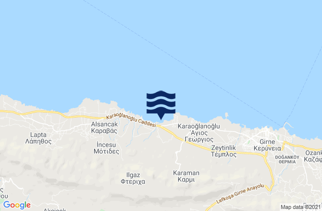 Mapa da tábua de marés em Kiomourtzoú, Cyprus