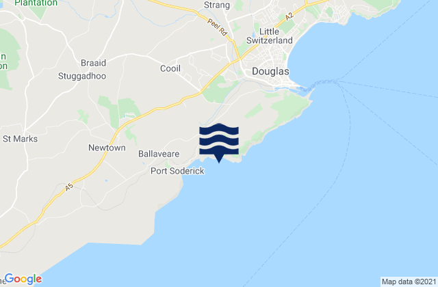 Mapa da tábua de marés em Kirk Braddan, Isle of Man
