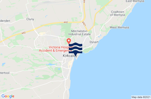 Mapa da tábua de marés em Kirkcaldy Harbour, United Kingdom