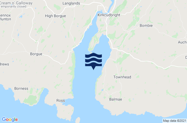 Mapa da tábua de marés em Kirkcudbright Bay, United Kingdom