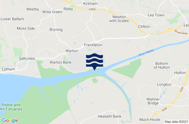 Mapa da tábua de marés em Kirkham, United Kingdom